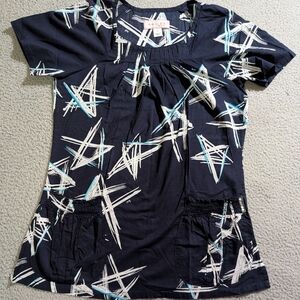 Koi Women`s Blue Stars Short Sleeve Pleated Lightweight Medical Scrub Top Size S